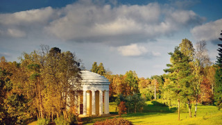 Gazebo park trees grass cloudy - neoclassicism free wallpaper for desktop