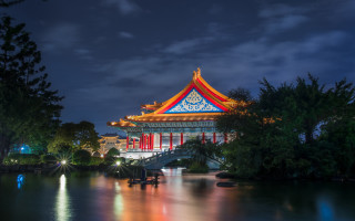 Red blue roof bridge pond - emperor huizong of song free wallpaper for desktop