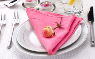 Pink napkin rose plate silverware - a rose free wallpaper