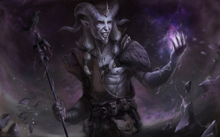 Horned man staff bird cave - free fantasy wallpaper