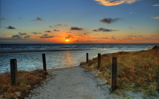 Sunset path beach ocean sky - the beach free wallpaper