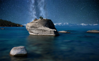 Person rock ocean night starry - photograph free wallpaper for desktop