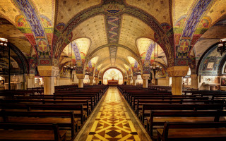 Church pews tiled floor mosaic - pattern free wallpaper for desktop