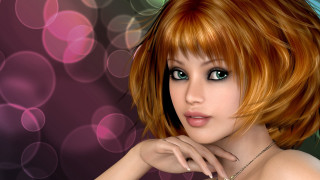 Woman necklace bokeh greeneyes smile - digital painting free wallpaper