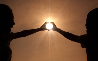 Heart hands sunset sky silhouette - the shape of a heart free wallpaper