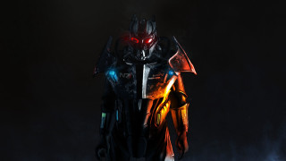 Futuristic man glowing eyes sword - a futuristic suit free wallpaper