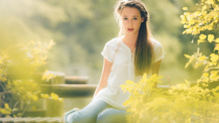 Woman bench park yellowflowers greentree - yellow flower free wallpaper