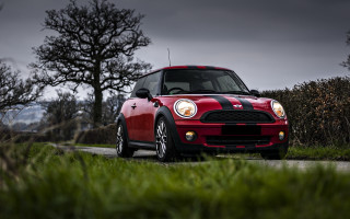Red mini cooper road tree - mini free wallpaper