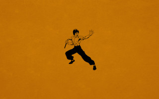 Man jumping minimalist gradient orange - his hands out in the air free wallpaper