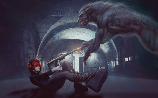 Demon attack gothic tunnel redhair - a giant monster free wallpaper