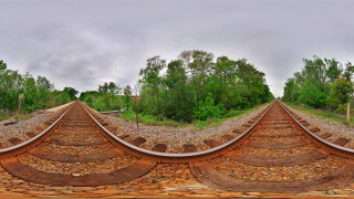 Train curve trees cloudy day - wide angle len free wallpaper for desktop