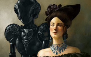 Woman black dress alien head - bastien lecouffedeharme free wallpaper for desktop