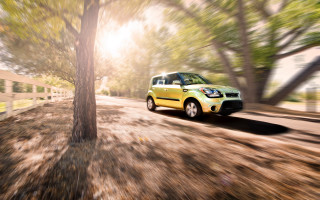 Small car road tree fence - a small car free wallpaper