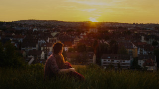 Woman child sunset cityscape architecture - free vintage wallpaper