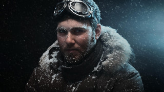 Snowy astronaut goggles citylights aurora - dirk crabeth free wallpaper