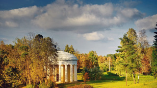 Gazebo park trees grass cloudy 2 - a few cloud free wallpaper for desktop