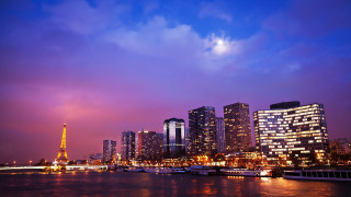 City skyline river boats night - sky free wallpaper for desktop