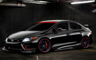 Black car red rims parking 2 - red rim free wallpaper