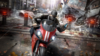 Man motorcycle city destruction explosion - broken free wallpaper