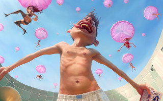 Pink umbrella man fantasy digital - aaron jasinski free wallpaper