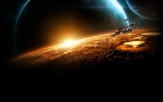 Space station over planet sunset 3 - a space station free wallpaper for desktop