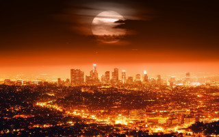 City skyline fullmoon orange sky 2 - orange sky free wallpaper