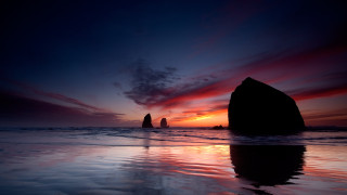 Sunset rocks water clouds mountain - a sunset free wallpaper for desktop