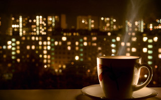 Coffee city night lights bokeh - nighttime free wallpaper