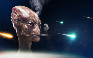 Alien smoking space green light - free sci-fi wallpaper