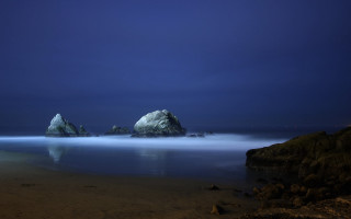 Rock formation water night blue - allan brooks free wallpaper for desktop
