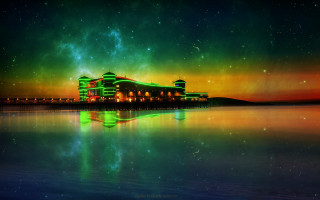 Building green roof night city - a green roof free wallpaper