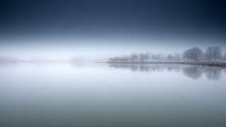 Foggy lake house trees mountain - a foggy day free wallpaper