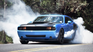 Blue car smoke exhaust road 2 - a blue car free wallpaper for desktop