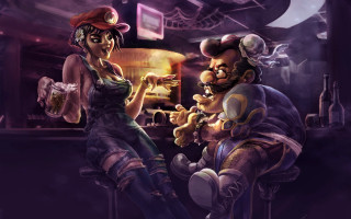 Bar couple teddy funk concept - a man and a woman sitting next free wallpaper