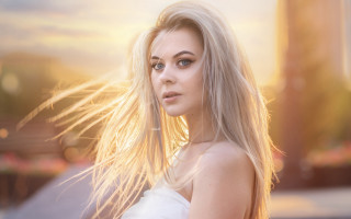 Blonde woman building sky portrait - long blonde hair free wallpaper