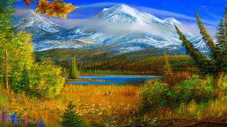 Mountain lake trees bird autumn - a lake and trees free wallpaper