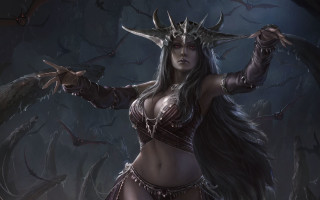 Woman horns sword demon fantasy - free fantasy wallpaper