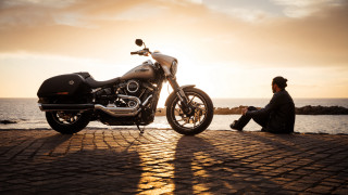 Man motorcycle ocean sunset beach - a brick road next free wallpaper