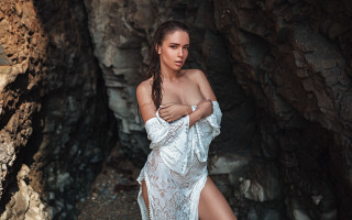 Woman cave white dress artnouveau - art nouveau free wallpaper