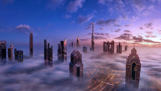 City in clouds train sunset - a train free wallpaper for desktop