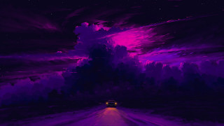 Purple sky car city stars - outrun free wallpaper