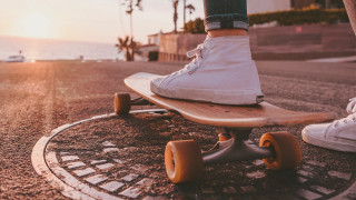 Skateboarder ocean beach palm trees - a skateboard free wallpaper for desktop