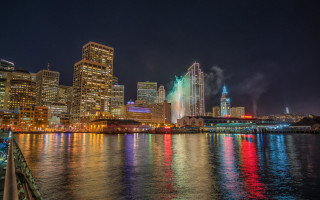 Tokyo cityscape fireworks river bridge - free new year wallpaper