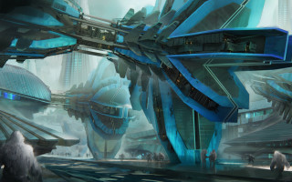 Futuristic city blue structure ruins - cedric peyravernay free wallpaper for desktop