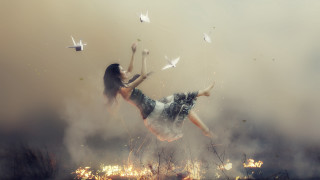 Woman flying kite birds magical - brooke shaden free wallpaper