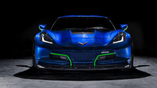 Blue sports car green stripes - a black light free wallpaper