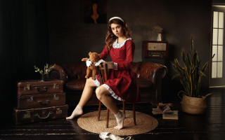 Woman red dress teddy bear - a teddy bear free wallpaper