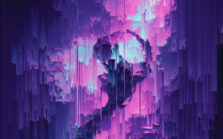 Purple blue abstract skull cyberpunk - glitch art free wallpaper