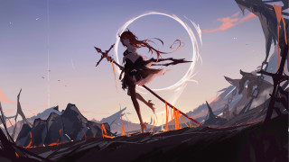 Woman sword hill circle sky - a hill free wallpaper