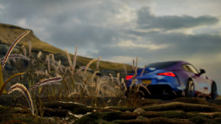 Car field hill cloudy sky - cinematic focus free wallpaper